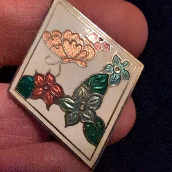 Retro Inlay Tile Earrings Flowers and Butterfly for Pierced Ears - Picture 5 of 6